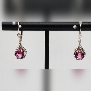 STUNNING Pink Ruby stones prong set surrounded by filigree pierced fishhook